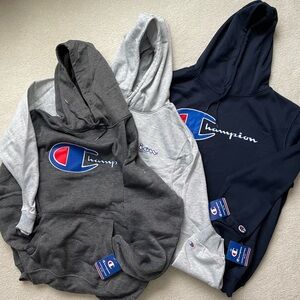 Champion Hooded Sweatshirts NWT - Gray, Navy, and Light Gray
